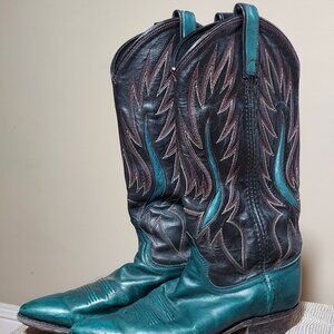 Western Wear Cowboy Pointed toeTeal and Black Boots Women's Size 7